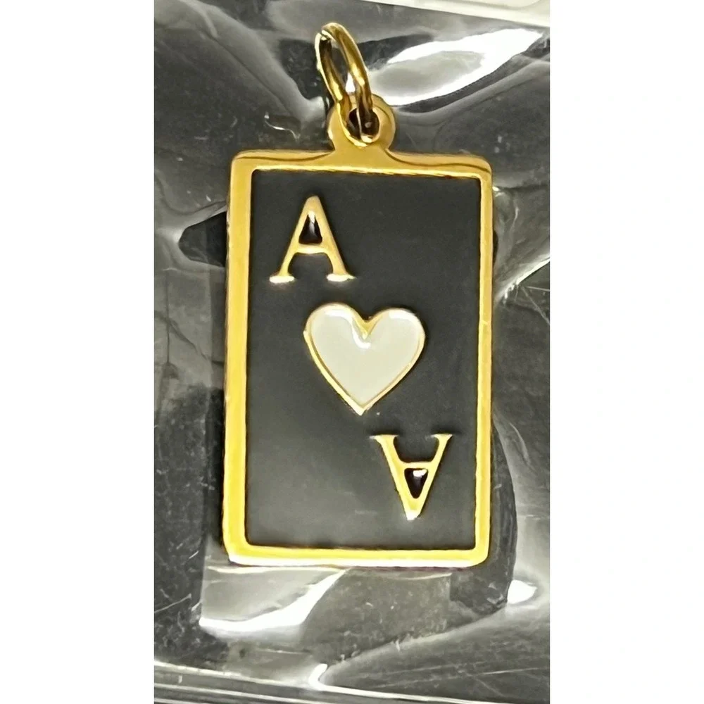 Ace of Hearts Playing Card Pendant‎ Unisex OS Black New 18K Gold PVD